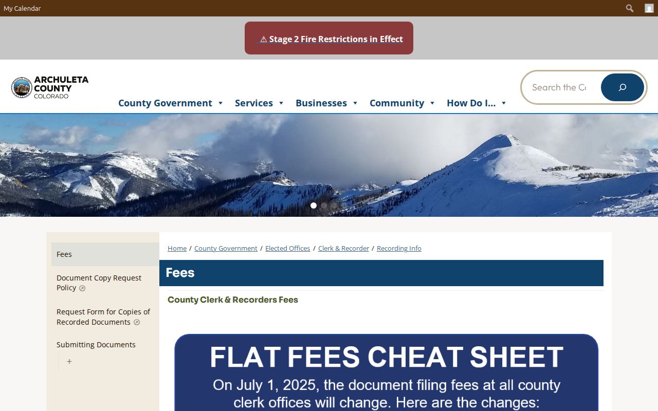 Archuleta County recording fees page
