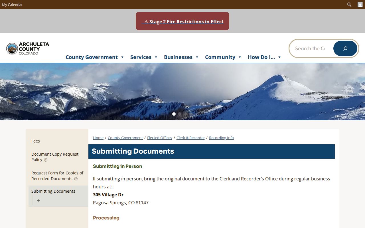 Archuleta County recording document submission rules