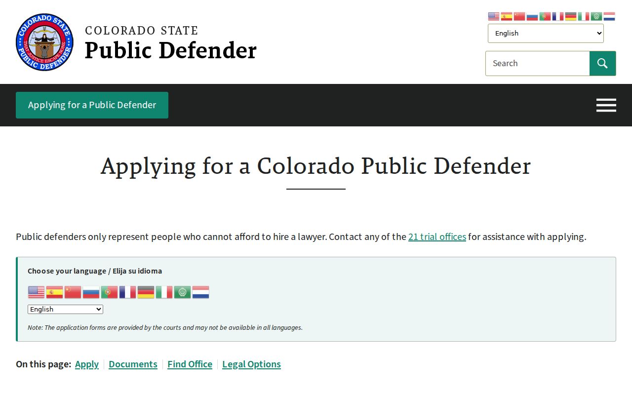 Archuleta County criminal court records public defender application