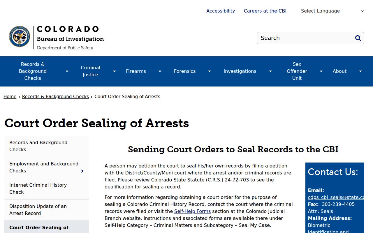 Archuleta County criminal court records CBI court order sealing source
