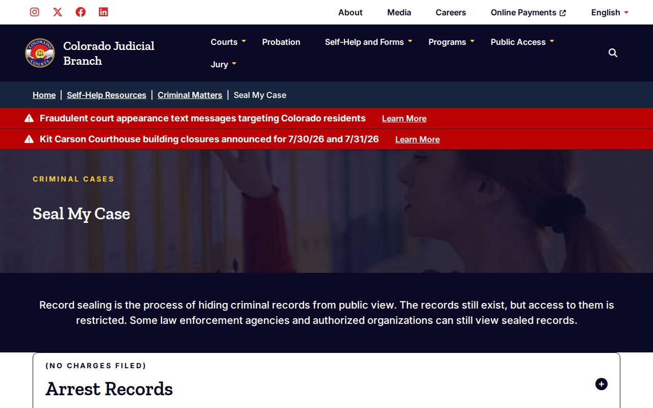 Archuleta County criminal court records Colorado Judicial seal my case source