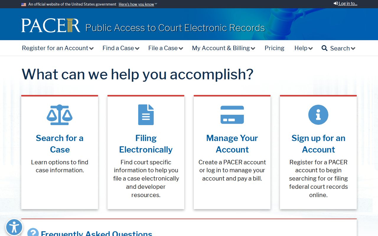 PACER registration and federal case access portal