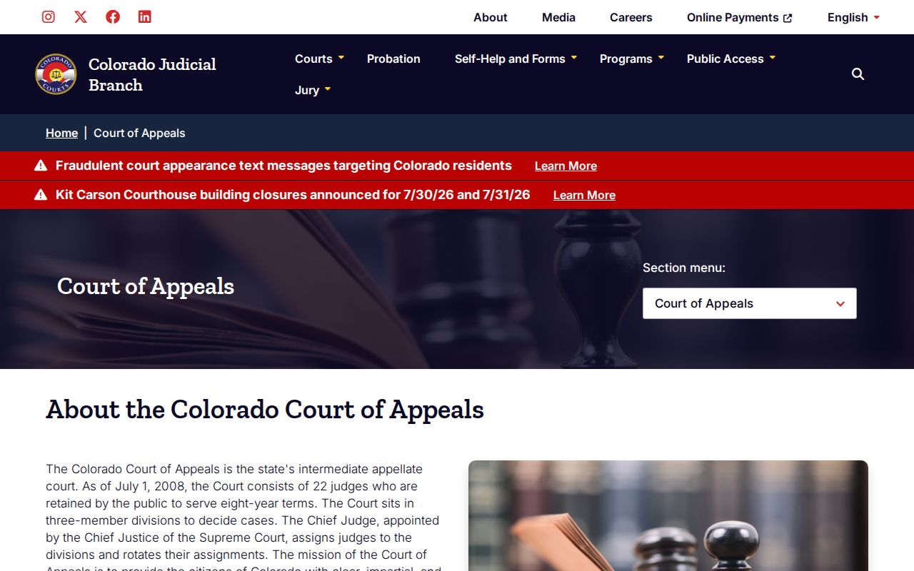 Colorado Court of Appeals page tied to District Court appellate context