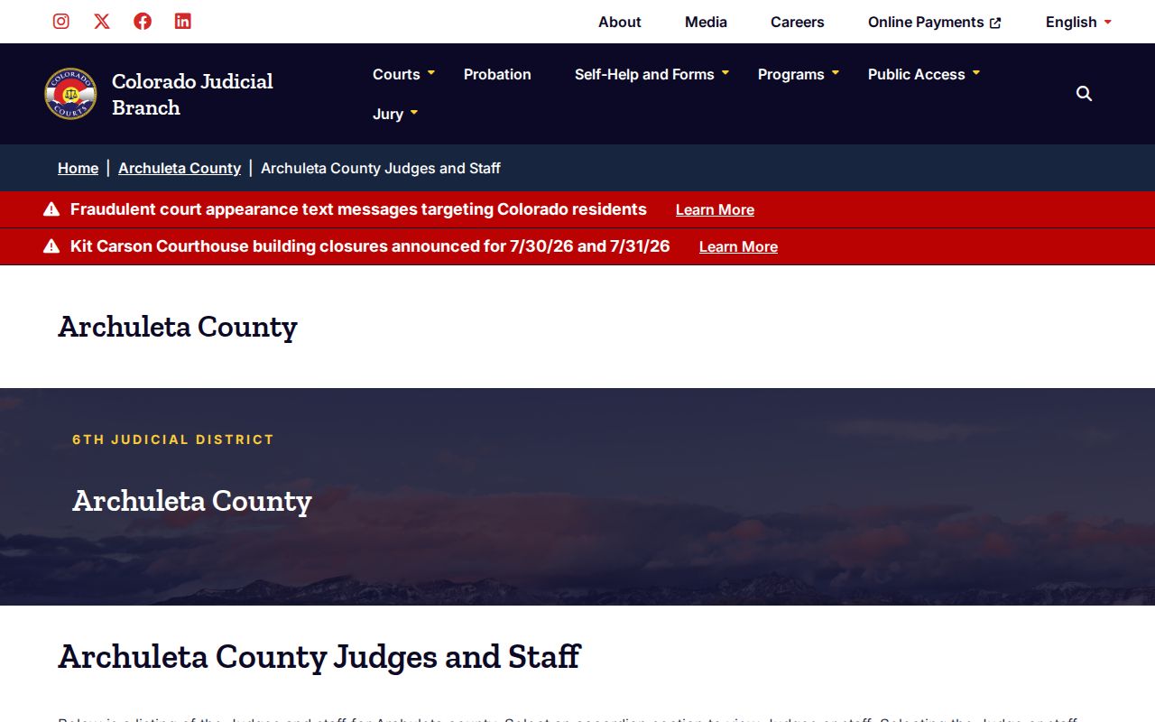 Archuleta County court records judges and staff page