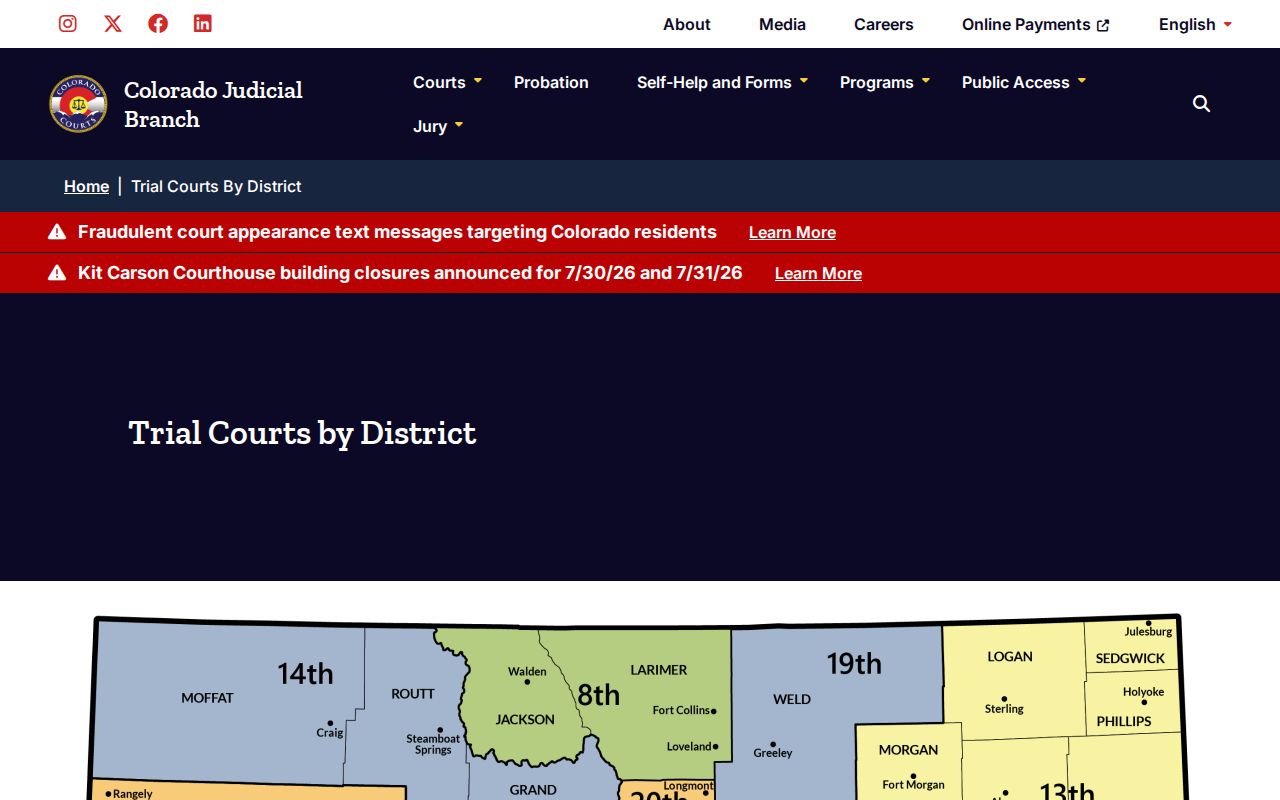 Archuleta County court records Colorado trial courts district page