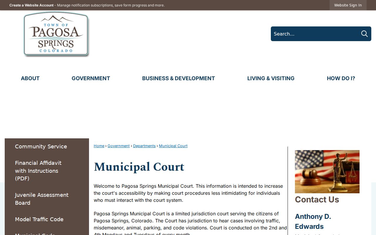 Archuleta County traffic court records Pagosa Springs Municipal Court source